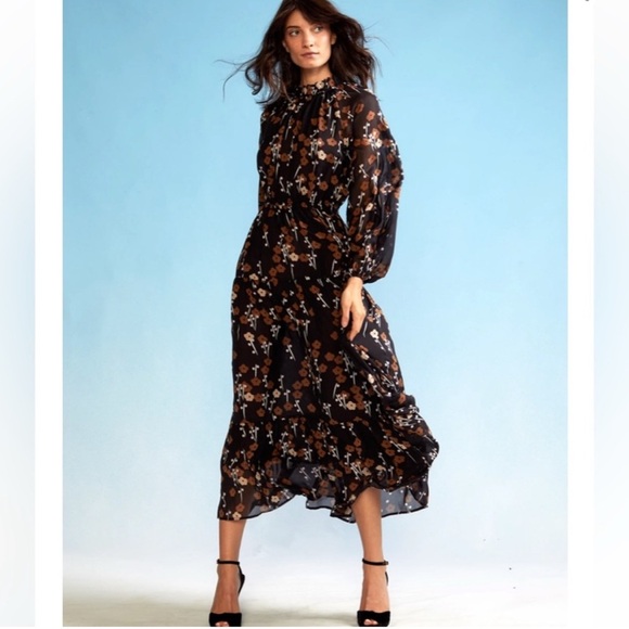 NWT Cynthia Rowley Blossom Black Floral Silk Maxi Dress Size Small - Picture 12 of 14